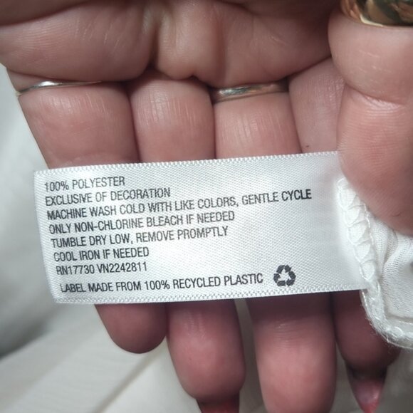 White Chiffon & Lace 3/4 Sleeve Flowy Boho Hippie Cottage Core Peasant Top SzLg - Picture 8 of 8